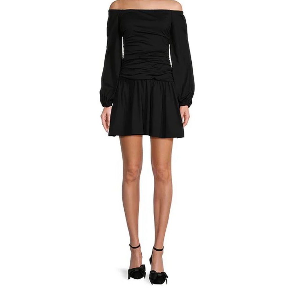 Susana Monaco off the shoulder black ruched short dress, like new, L